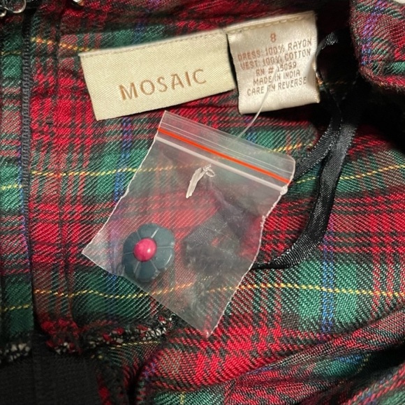 80’s 90’s Vintage Plaid Christmas Maxi Dress 8 Pockets Velvet Embellishments - Picture 13 of 15